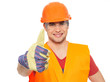 Photo: Portrait of craftsman with thumbs up sign Portrait of craftsman with thumbs up sign