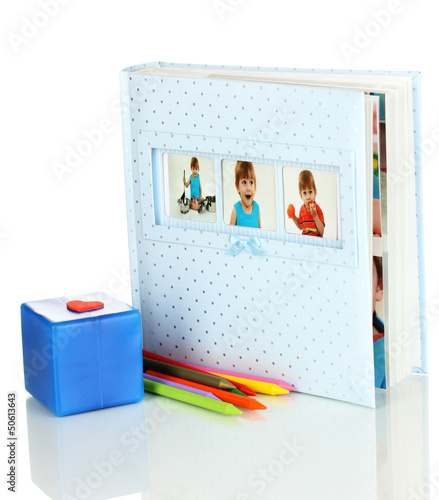 Photo: Baby photo album isolated on white Baby photo album isolated on white