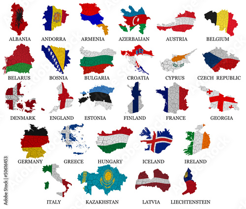 Illustration: Europe countries flag maps Part 1 Europe countries flag maps Part 1
