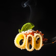 Pasta Rigatoni with ragù,parmesan and basil 