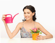 Housewife With Flower In Pot A...