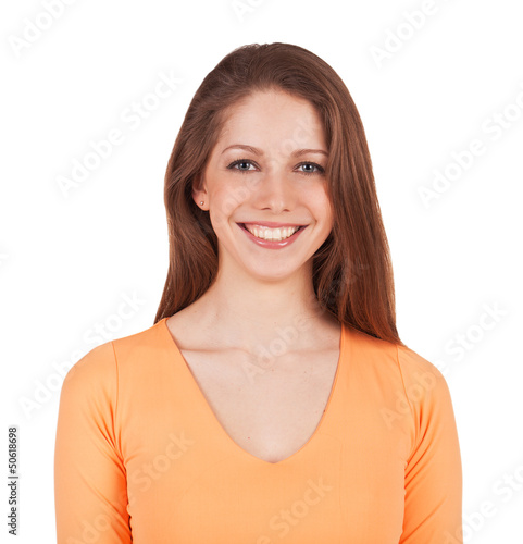 Photo: Beautiful woman in an orange shirt Beautiful woman in an orange shirt
