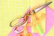 Sewing accessories and fabric close-up