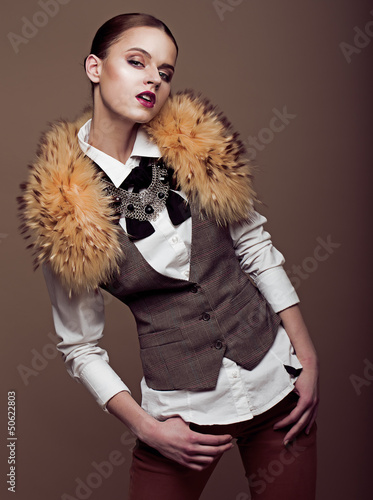 Photo: Charisma. Stylish Fashion Model in Modern Apparel. Elegance Charisma. Stylish Fashion Model in Modern Apparel. Elegance