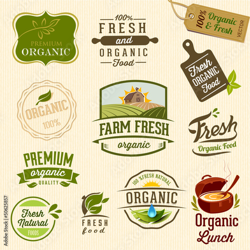 Vector: Set of Fresh Organic labels and elements Set of Fresh Organic labels and elements