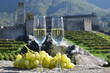 Pair of champagne glasses and grapes. Bellinzona, Switzerland