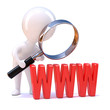 Little man magnifies the acronym "WWW"