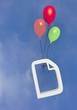 Three colourful ballons with document symbol flying in the sky