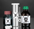 Deadly poison in bottles on black background