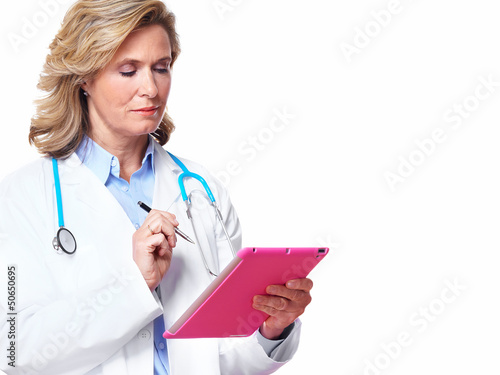 Photo: Medical doctor woman with tablet computer. Medical doctor woman with tablet computer.
