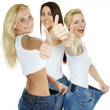 Beautiful girls are proud to lose weight - showing thumb up