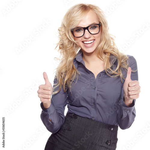Photo: Happy smiling business woman with ok hand sign Happy smiling business woman with ok hand sign