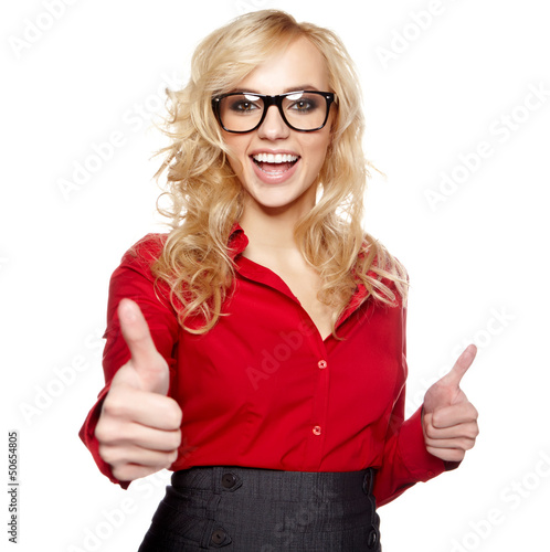 Photo: Happy smiling business woman with ok hand sign Happy smiling business woman with ok hand sign