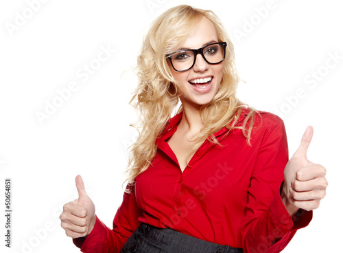 Photo: Business woman smiling isolated over a white background Business woman smiling isolated over a white background