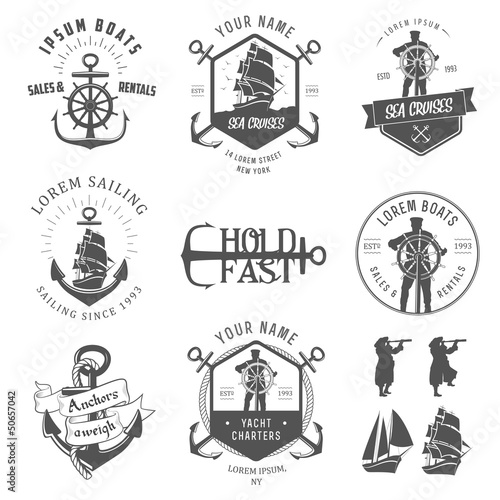 Vector: Set of vintage nautical labels, icons and design elements Set of vintage nautical labels, icons and design elements