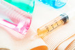 the vaccine in syringe and Elastic bandage