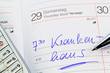 Eintrag im Kalender: Krankenhaus