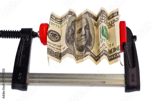 Photo: Eurogeld Schein in Schraubzwinge Eurogeld Schein in Schraubzwinge