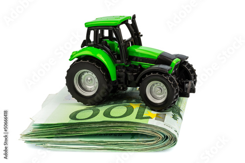 Photo: Traktor auf Euro-Banknoten Traktor auf Euro-Banknoten
