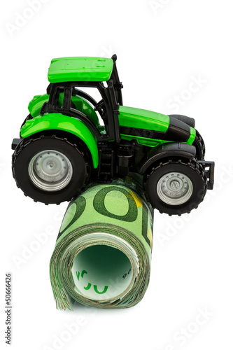 Photo: Traktor auf Euro-Banknoten Traktor auf Euro-Banknoten