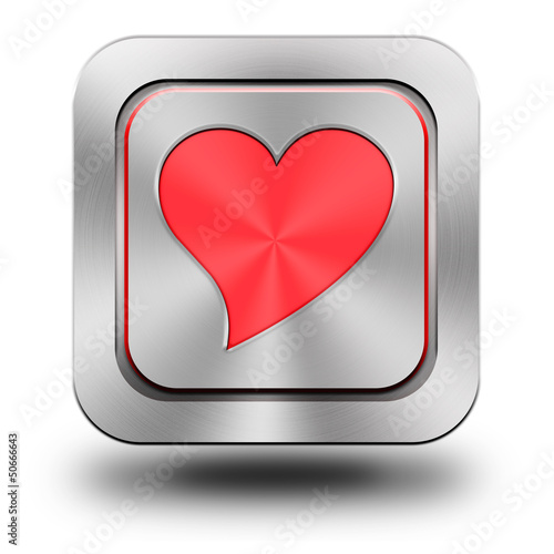 Illustration: Red heart aluminum glossy icon Red heart aluminum glossy icon