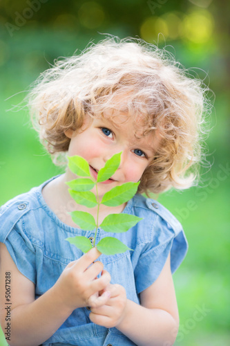 Photo: Young plant against green background Young plant against green background