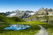 Amazing view of touristic trail near the Matterhorn in the Alps