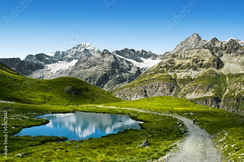 Fototapeta Amazing view of touristic trail near the Matterhorn in the Alps