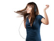 young woman is dancing to music - isolated