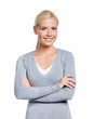 Half-length portrait of girl with arms crossed