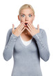 Photo: Shocked woman covers her mouth with hands Shocked woman covers her mouth with hands