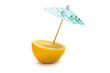Photo: Lemon and umbrella isolated on the white Lemon and umbrella isolated on the white