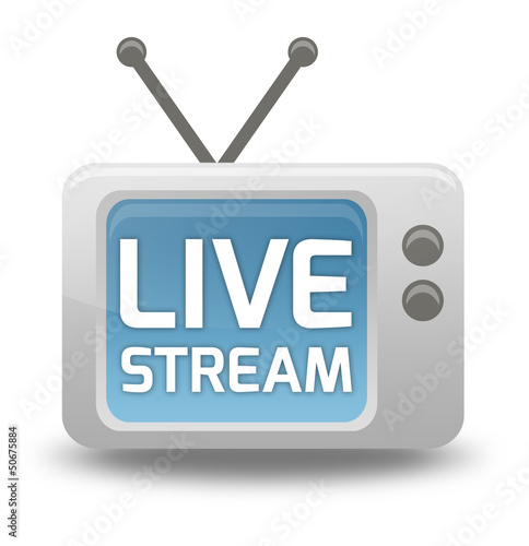 Illustration: Cartoon-style TV Icon with "Live Stream" wording on screen Cartoon-style TV Icon with "Live Stream" wording on screen