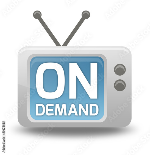 Illustration: Cartoon-style TV Icon with "On Demand" wording on screen Cartoon-style TV Icon with "On Demand" wording on screen