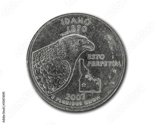 Photo: United States Idaho quarter dollar coin on white United States Idaho quarter dollar coin on white