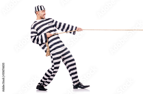 Photo: Convict criminal in striped uniform Convict criminal in striped uniform