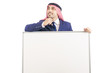 Arab man with blank board for message