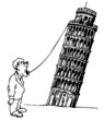 Man waiting fall of the Leaning Tower of Pisa