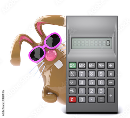Illustration: Chocolate bunny behind calculator Chocolate bunny behind calculator