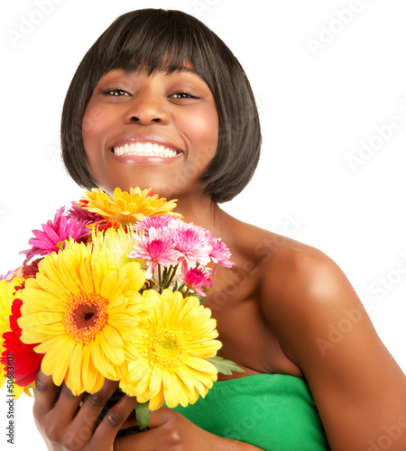 Photo: Happy woman with flowers Happy woman with flowers