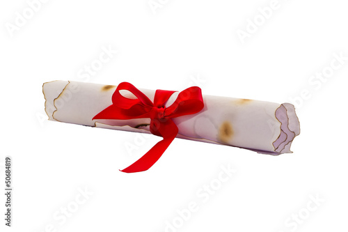 Photo: Papierrolle, Dokumentenrolle mit roter Schleife Papierrolle, Dokumentenrolle mit roter Schleife