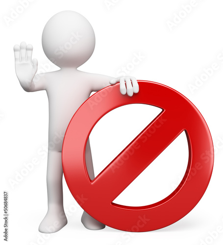 Illustration: 3D white people. Forbidden sign 3D white people. Forbidden sign