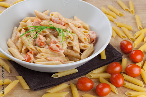 Photo: Pasta with salmon and tomatoes Pasta with salmon and tomatoes