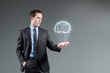 Illustration: Man holding brain Hologram. Futuristic technology concept. Man holding brain Hologram. Futuristic technology concept.