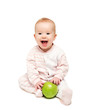 cute happy baby with fruit green apple isolated