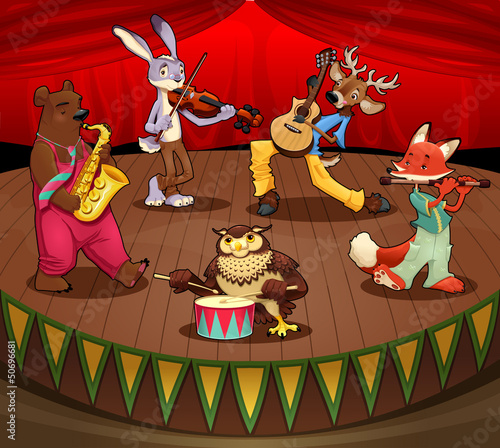 Vector: Musician animals on stage. Musician animals on stage.