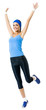 Cheerful young jumping woman, over white