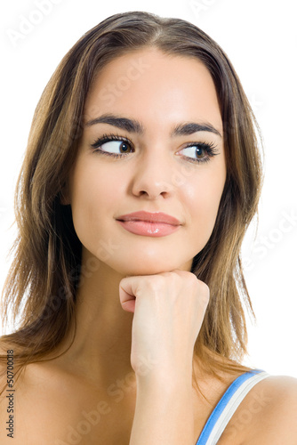 Photo: Thinking woman, over white Thinking woman, over white