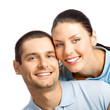 Happy smiling young couple, on white