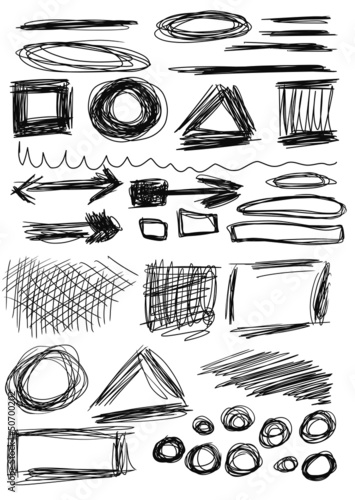 Illustration: Set hand drawn shapes, circle, square, triangle, line Set hand drawn shapes, circle, square, triangle, line